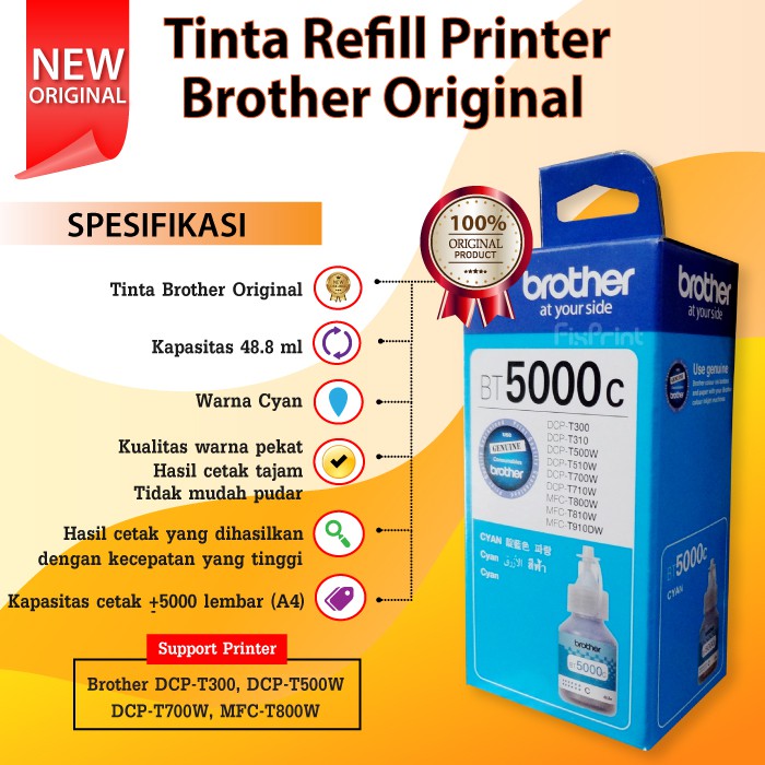 Tinta Refill Botol Brother Original BT-6000 Printer T300 T500W T700W