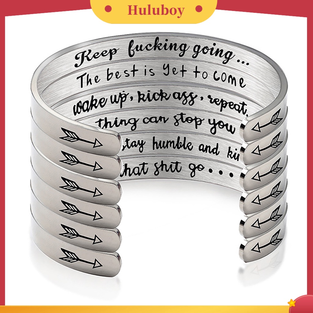 Hu Hu Hu Hu Hu Alat Bantu Pasang Kacamata♡ Gelang Bangle Open Cuff Motif Tulisan Keep Fucking Going Bahan Stainless Steel Untuk Hadiah