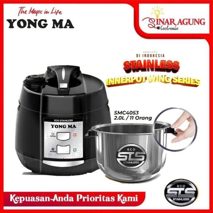 YONG MA RICE COOKER SMC4053 / / SMC 4053 STAINLESS EANERPOT - HITAM Rice Cooker Anti Gores Elegan Hitam Anti Basi Aesthetic Terbaru L1Q7 Digital Fitur Lengkap Hemat Listrik Garansi Less Sugar Anak Kos Traveling Serbaguna Otomatis Low Carbo Travel Untuk Ca