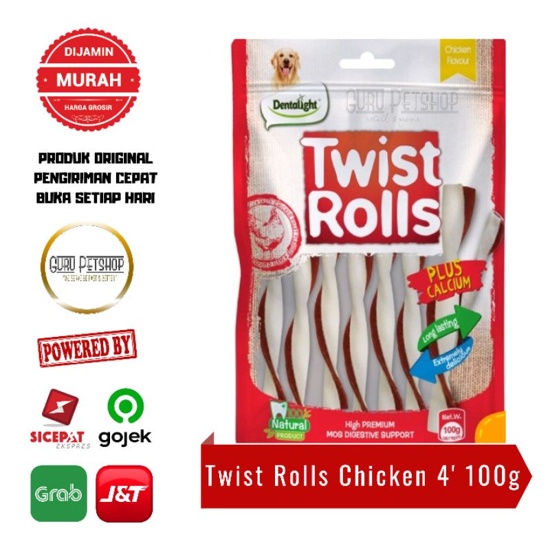 Dentalight Twist Rolls &amp; Twist Meaty 100 Gr Snack Anjing / Dog Treats