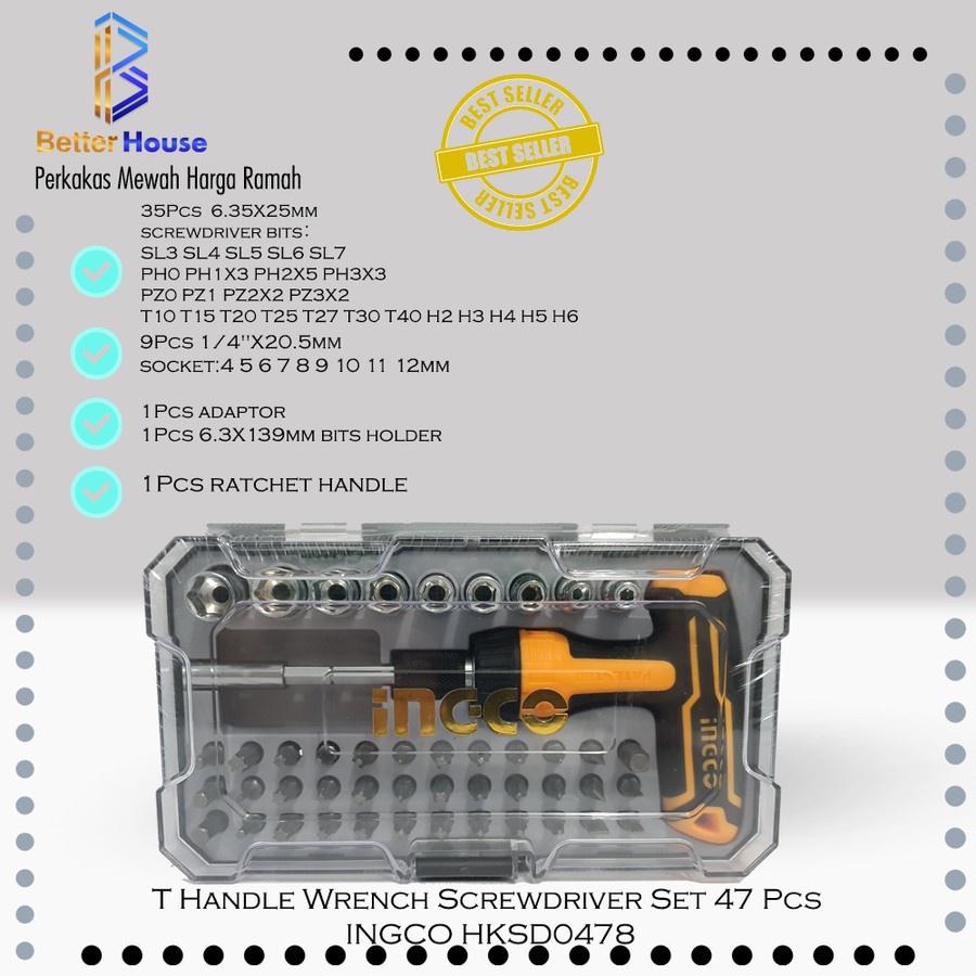 T handle Wrench set 47 Pcs Obeng Rachet T 47 pcs INGCO HKSDB0478