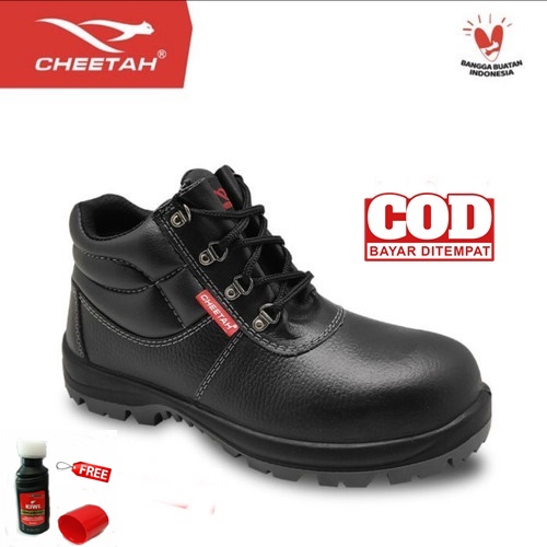 Sepatu Safety Cheetah 7106H FREE Semir Sepatu Kiwi Poles Warna Hitam