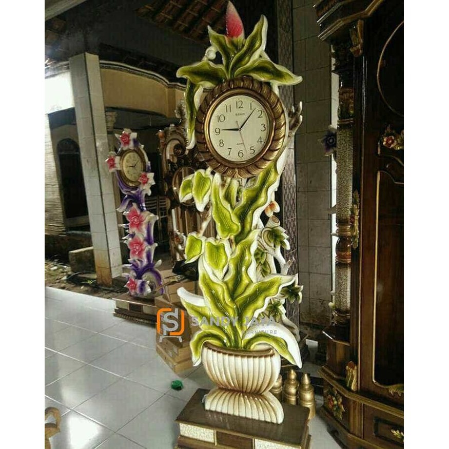 almari jam hias jati daun, lemari jam jepara, lemari hias jati, nakas