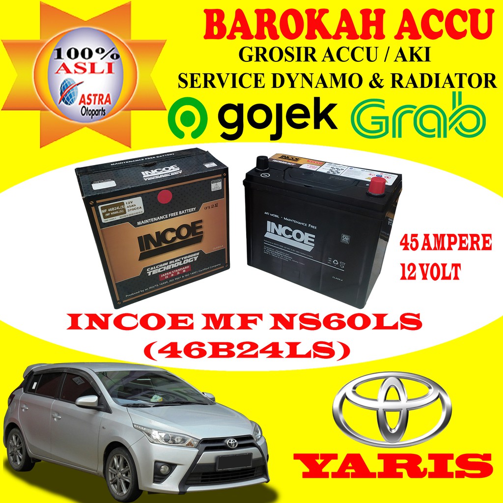 AKI MOBIL TOYOTA YARIS INCOE MF NS60LS / 46B24LS , 45 AH | Shopee Indonesia