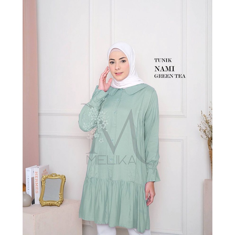 Tunik Rayon Polos Ruffle Rempel Rampel Cantik Dewasa Nami Greentea Green Tea Hijau Toska Mint