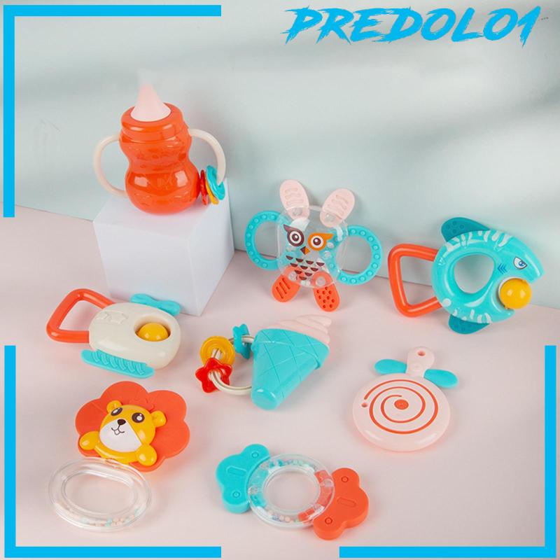 (Predolo1) 8pcs / Set Mainan Rattle Teether + Shaker Untuk Bayi Laki-Laki / Perempuan 3-12 Bulan