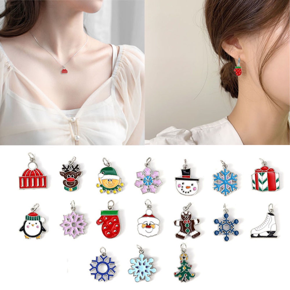 Christmas Seri Natal yang indah DIY Gelang Kalung Anting-Anting Perhiasan Paduan Liontin Aksesoris