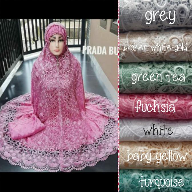 Mukenah renda seroja bordir Swarovski sutra paris(mewah)+tas cantik