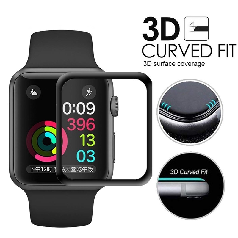 Pelindung layar kaca tempered full coverage melengkung 3D yang kompatibel untuk Apple Watch Series 7/SE/6/5/4/3/2/1