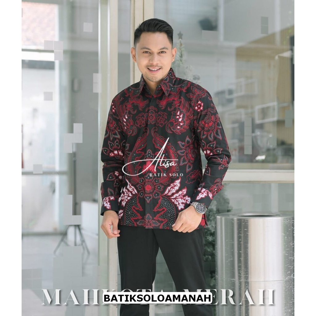 MAHKOTA MERAH ALISA KEMEJA BAJU BATIK PRIA SOLO LENGAN PANJANG PENDEK LAPIS FURING ATASAN BATIK PREMIUM MODERN KATUN HALUS BATIKSOLOAMANAH RAJASAKTI UKAIL DILLAN MARTOWIRO ALJAYA SM SE ANJANI RENJANA RAFANDA ASMARA NGUDI RAHAYU KANAYA FLORIST ALETHEA DEWO