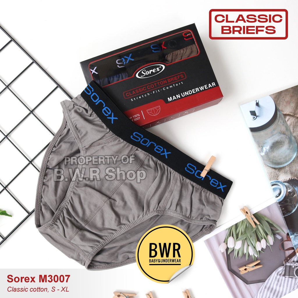 [ 3pc ] CD Sorex M 3007 / Celana Dalam Pria M3007 Karet Tebar Classic Cotton Briefs | Bwr