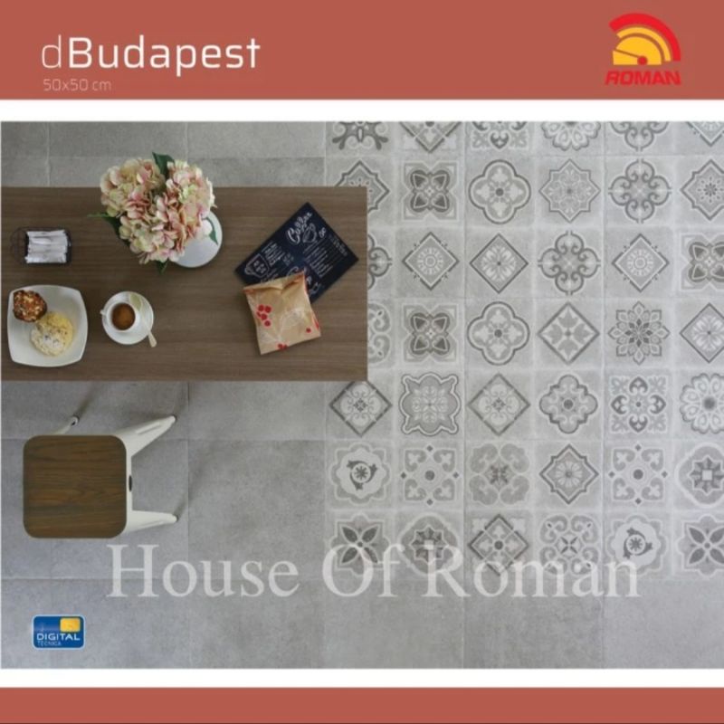 Roman Keramik 50x50 dBudapest Series (Vintage Mood) / Keramik Abu-Abu / Keramik Lantai Kasar / Keram