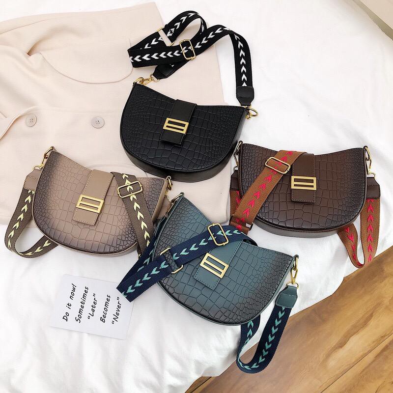 EL 5048 CR 7237 RISCE TAS SELEMPANG TALI MOTIF IMPORT WANITA CEWEK PEREMPUAN SETENGAH LINGKARAN