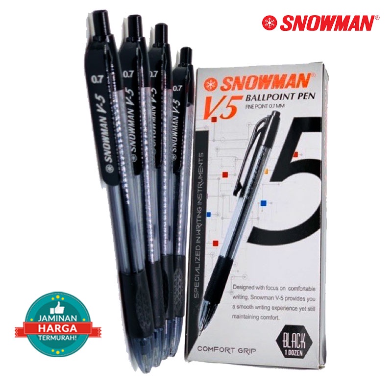 

Pulpen / Ballpoint Snowman V5 Hitam 0.7 mm (1 Pak isi 12 Pcs)