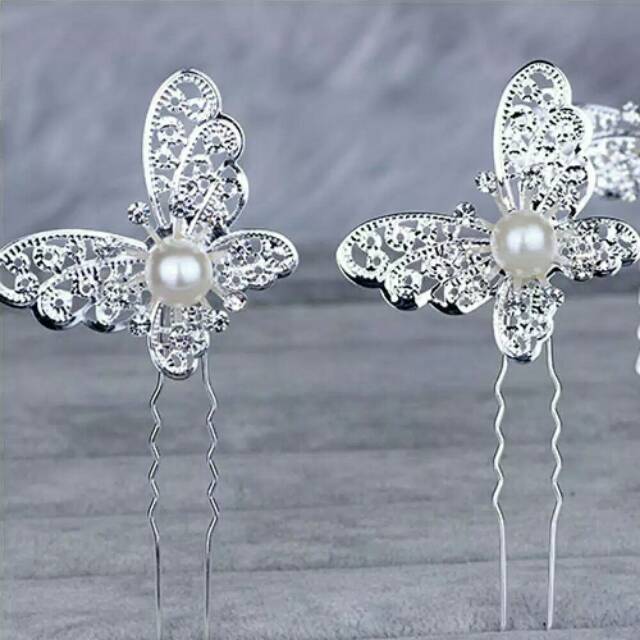 Tusuk Konde Jepitan Rambut Hairpin Kupu Kupu Silver Gold Import