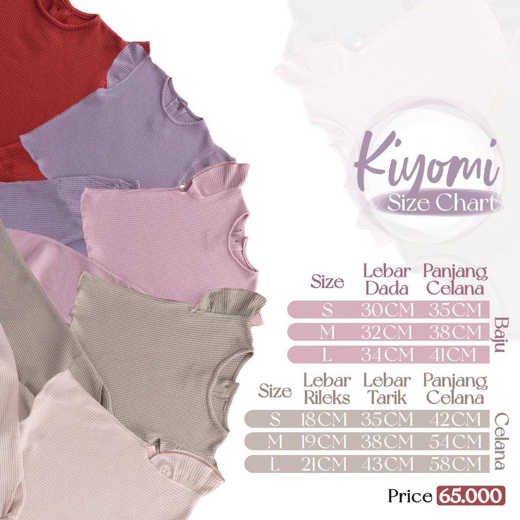 Nauree - One Set Kiyomi Setelan Baju Anak Perempuan Bahan Waffle Uniqlo Ukuran S M L Untuk Usia 1 2 3 4 5 6 Tahun Warna Cream, Mint, Maroon, Dusty Pink &amp; Lilac Celana Panjang Baju Lengan Pendek Lembut Nyaman Premium Tidak Panas Tidak Meneawang Berkualitas