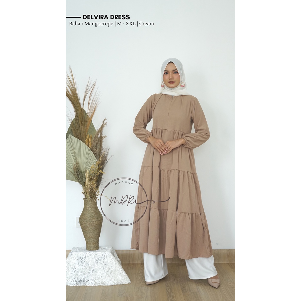 GAMIS WANITA BUSUI JUMBO Delvira Dress /Gamis Wanita Remaja Bahan Mango Creepe Terbaru Premium Adem Fit to XL / Fashion Muslim Kikinian Warna Army Mocca Hitam Dusty