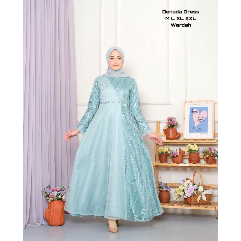 (COD) DENADA DRESS ORIGINAL NAURA FASHION BROKAT KATUN BAJU KONDANGAN BAJU PESTA BAJU MEWAH BAJU ELE