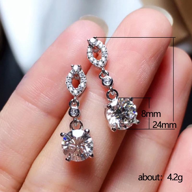 Fancyqube Anting Dangle Cubic Zirconia Warna Silver Untuk Aksesoris Pengantin Wanita