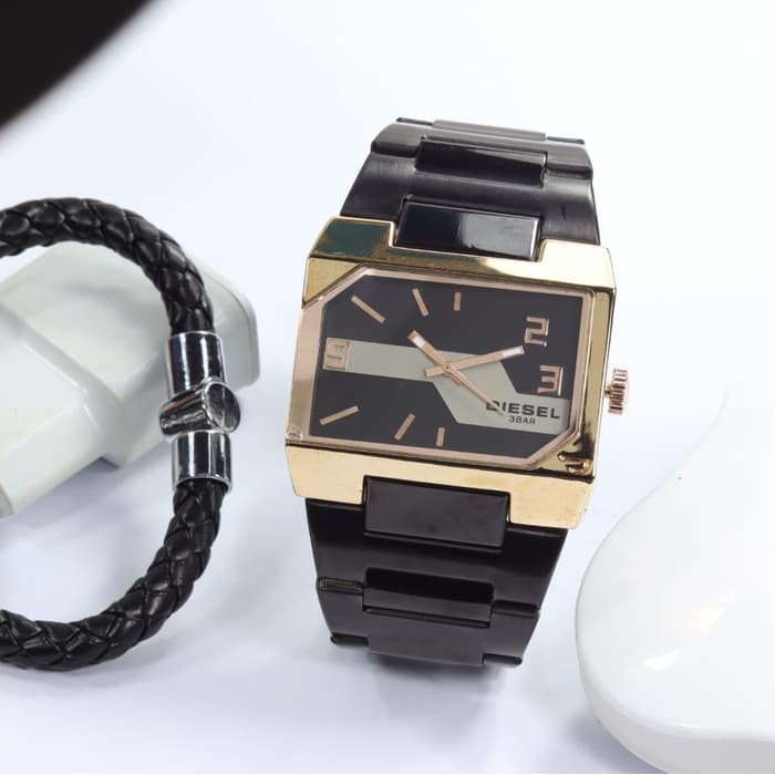 Jam Tangan Pria / Cowok Diesel DZ800 Rantai Black Rose + Free Gelang