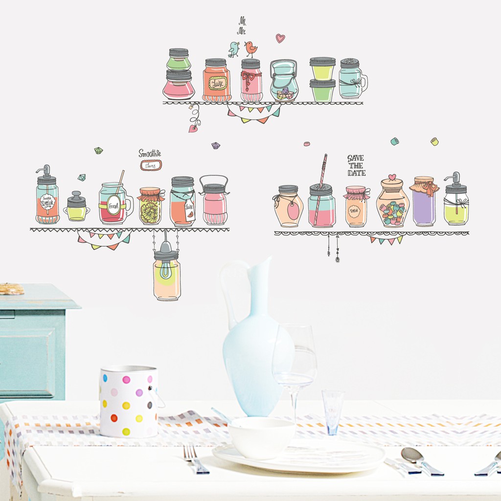 RELIZA WALL STICKER MOTIF BOTOL JAR DAPUR KITCHEN STIKER DINDING JM 7345