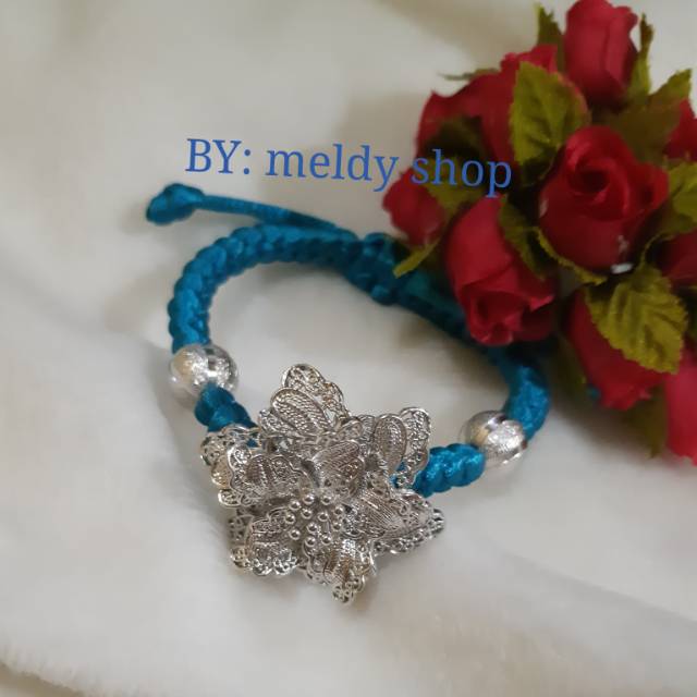 gelang tali cina merah bunga kendari imitasi emas silver import premium kado unik ultah
