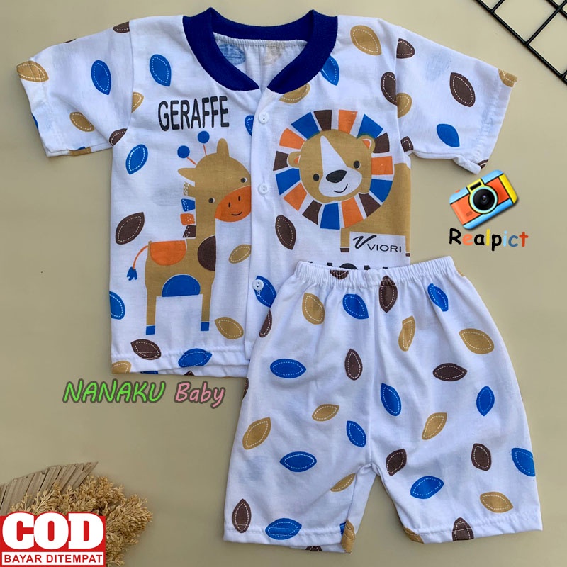 Setelan Baju Bayi Setelan Piyama Bayi Lengan Pendek Kancing Bahu Usia 3-12 Bulan Anababy