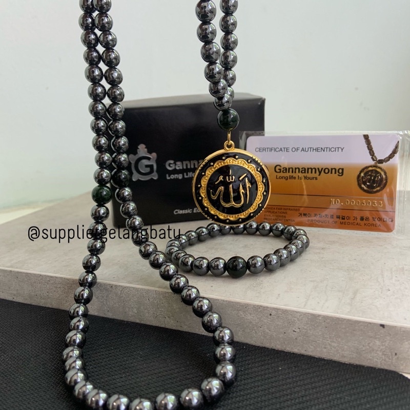 GANNAMYONG ALLAH GOLD Tasbih Blustin Badar Besi Black Jade Aceh Kalung Kesehatan