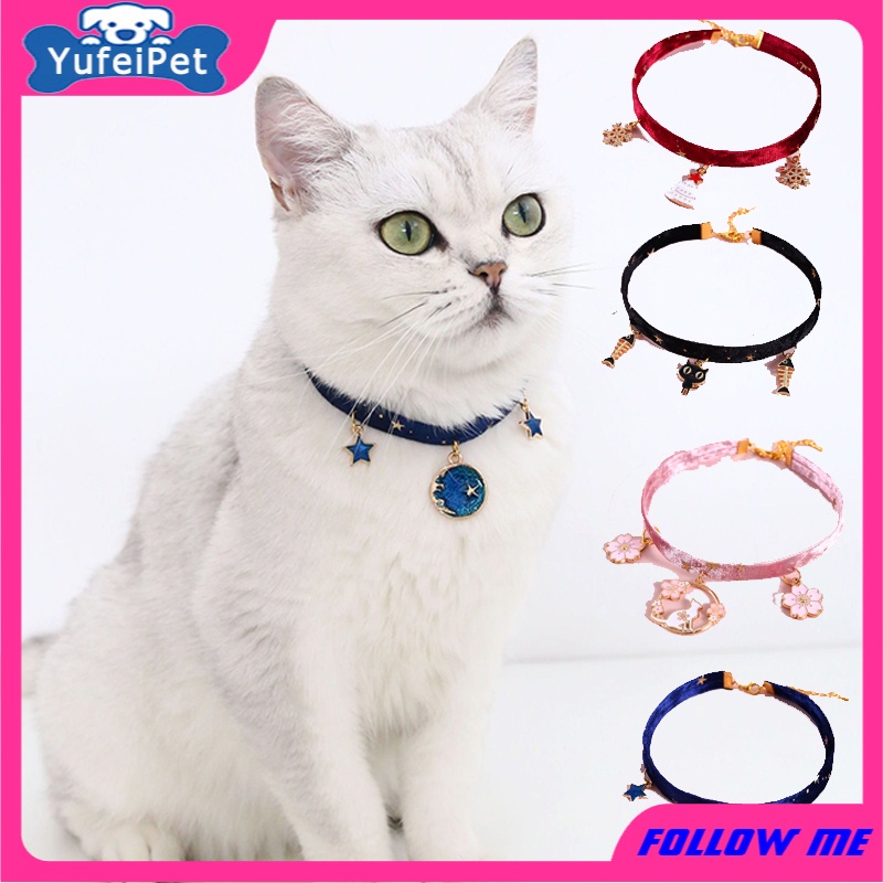 Pet Cat Dog Velvet Bronzing Star Adjustable Necklace Starry Sky Christmas Snowflake Japanese Flower Fish Pendant Collar