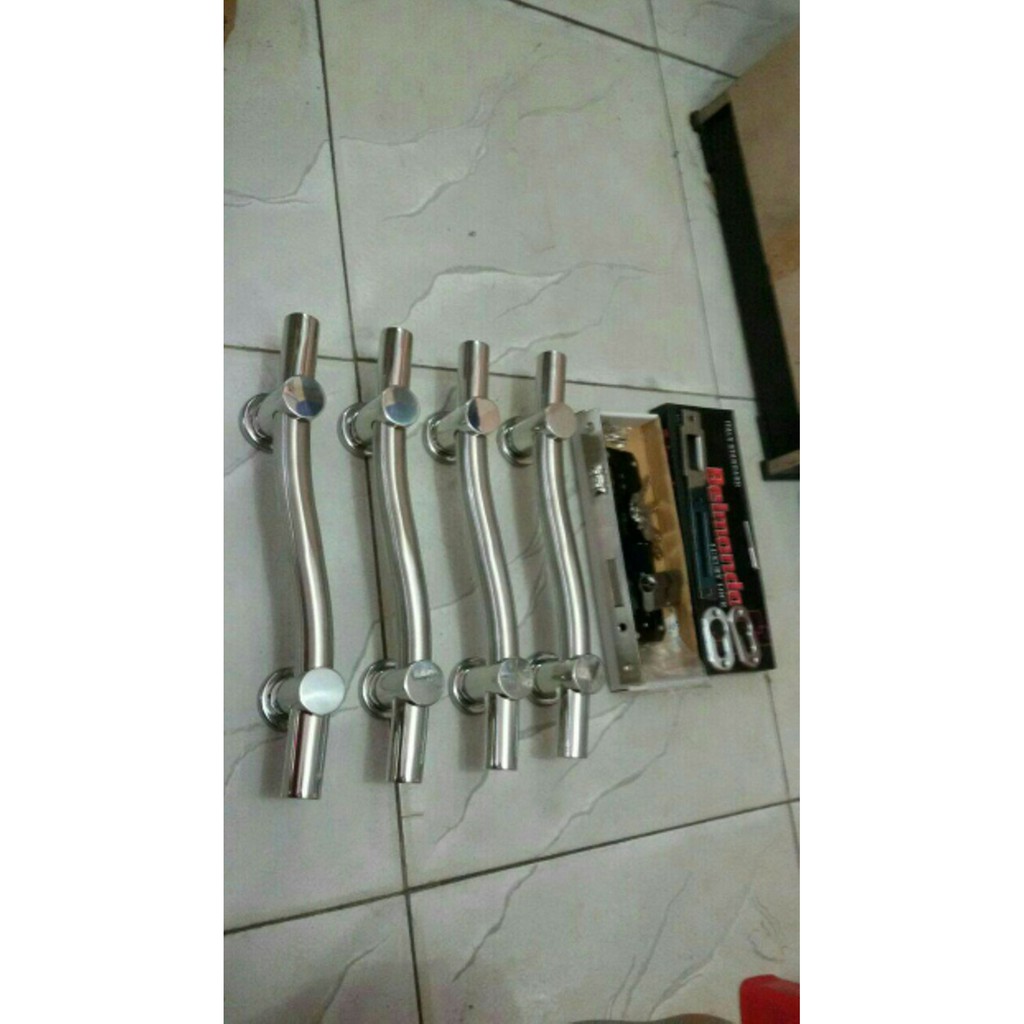 handle pintu stainless 2 set paketan kunci pelor