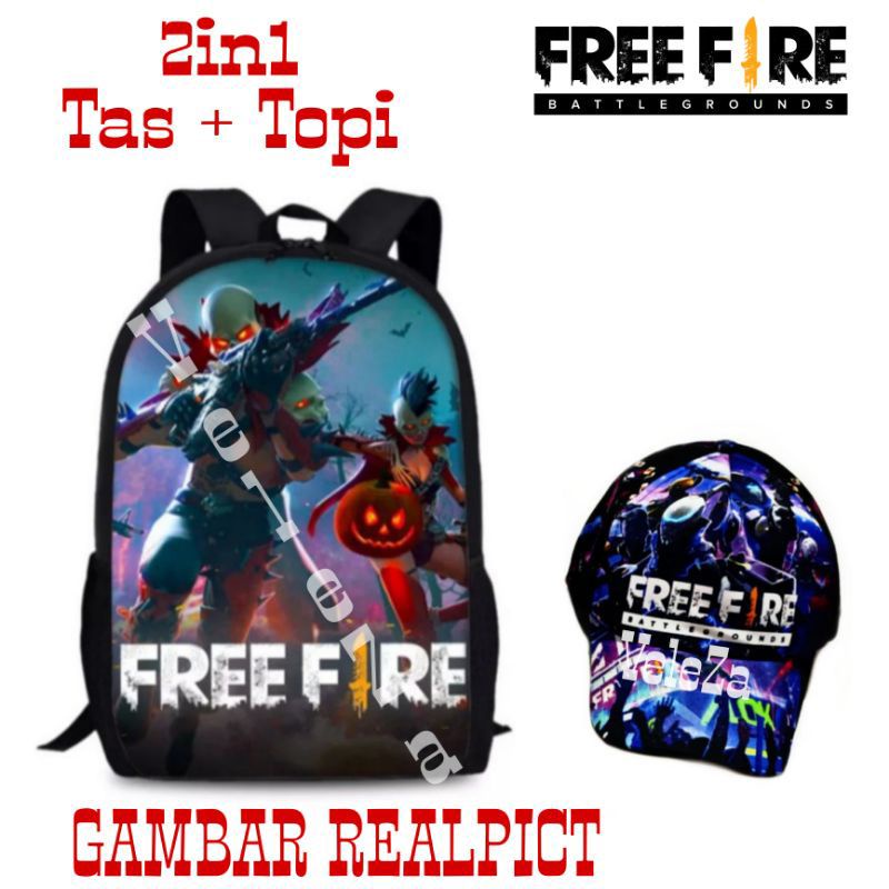 Tas ransel anak karakter free fire 2in1 - tas + topi