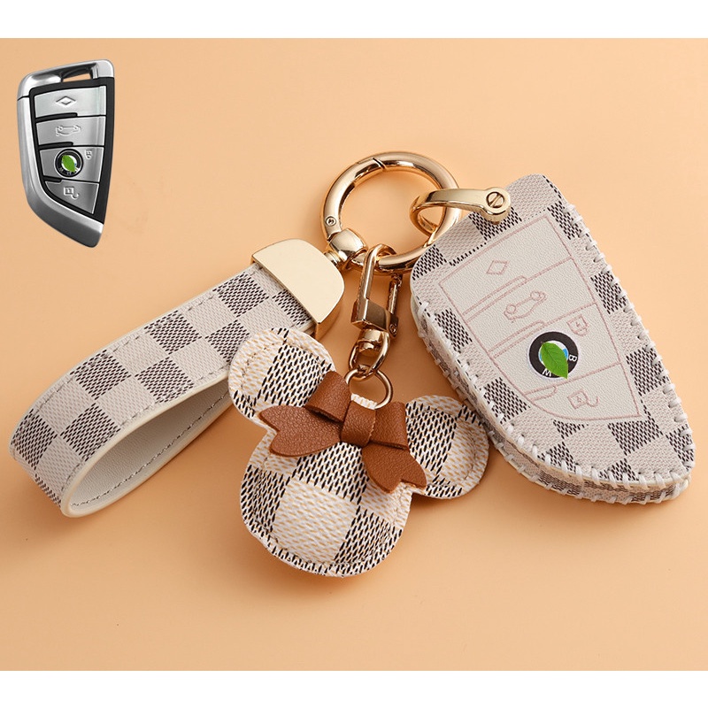 Leather+Metal keychain Car Key Fob Case Cover For BMW X1 X2 X3 X4 X5 X6 X7 2 3 5 6 7 Series G30 G31 G20 F48 F39 G01 G02