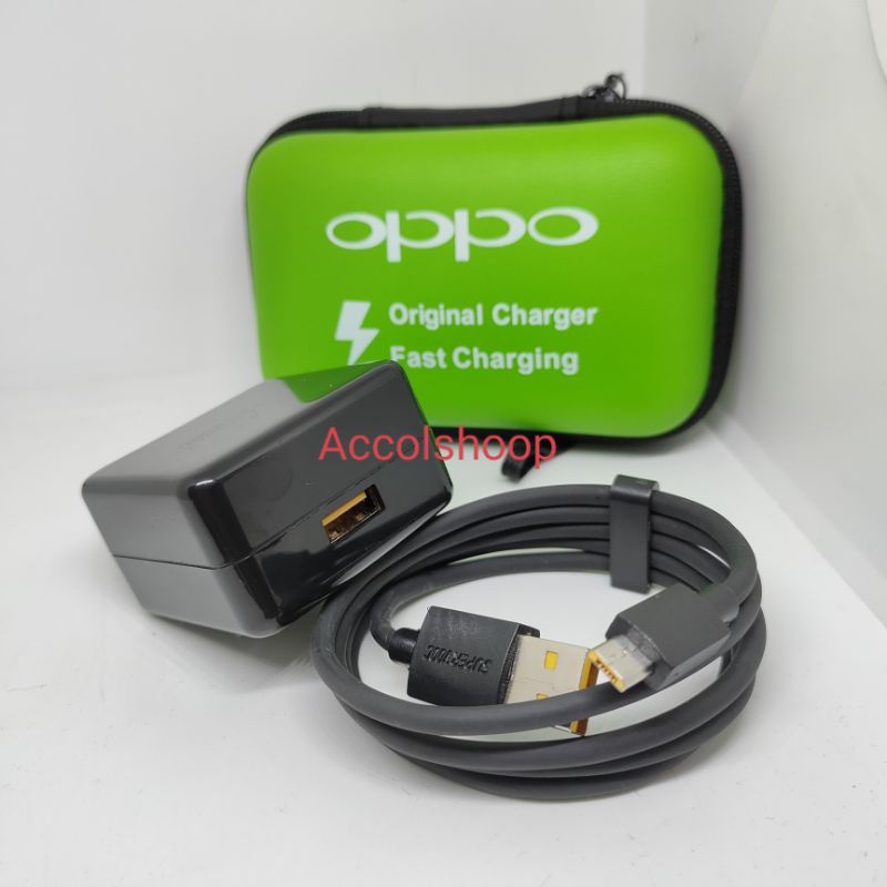 Charger Oppo Hitam 4A Fast Charging VOOC Kabel Micro USB Plus Dompet Tas