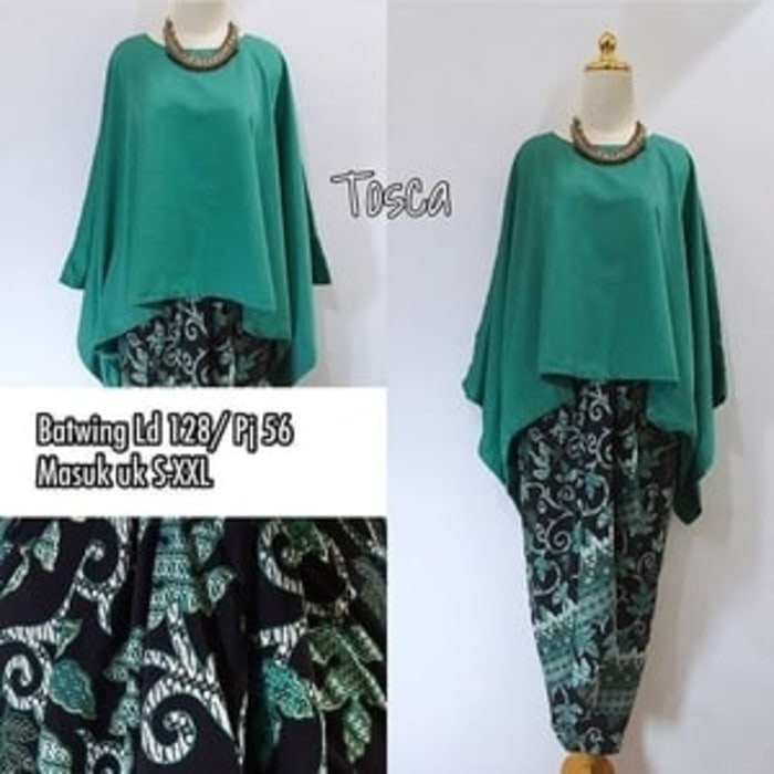 SETELAN KEBAYA WANITA MODEL BATWING / KALONG TOSCA BAWAHAN ROK LILIT DAN ANEKA WARNA