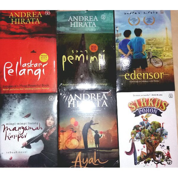 Paket 6 novel Laskar Pelangi Andrea Hirata  -tetralogi 4 & 2