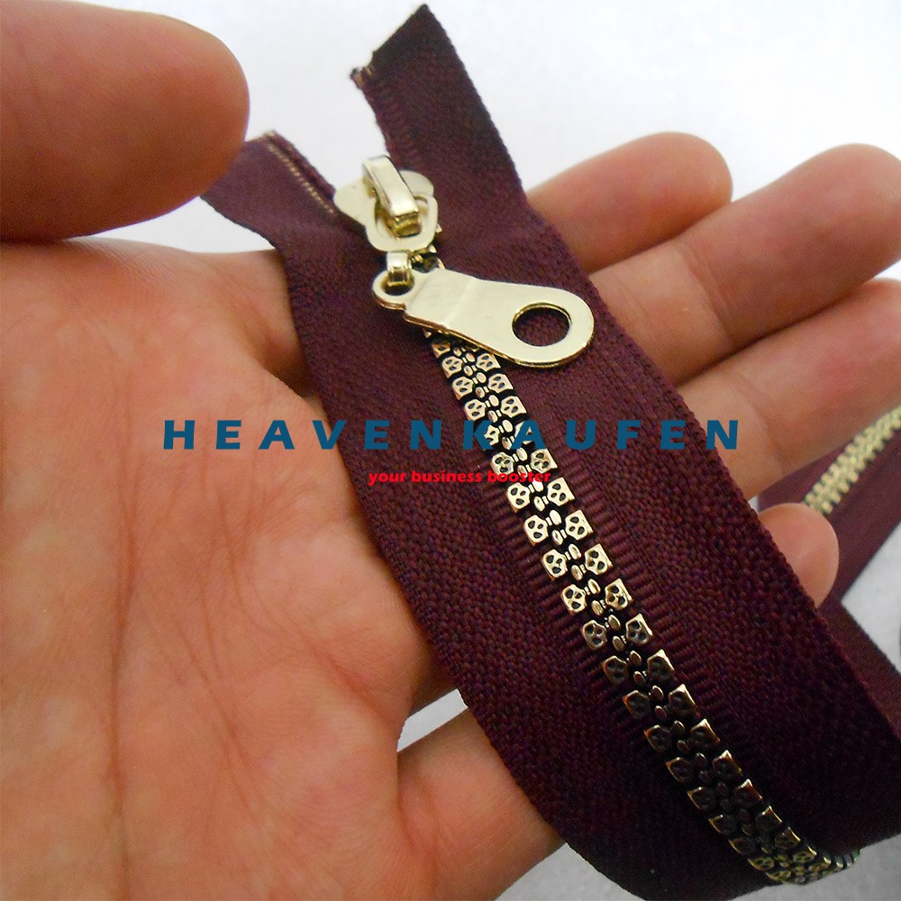 Resleting Zipper 100 cm (1 Meter) Merah Hati Marun - Gold Muda Kode A Untuk Jaket Abaya Gamis Dll