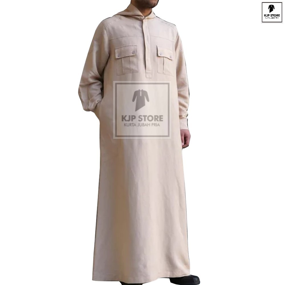 Jubah Pria Gamis Pria Baju Muslim Pria Baju Solat Cream Pocket JP-57