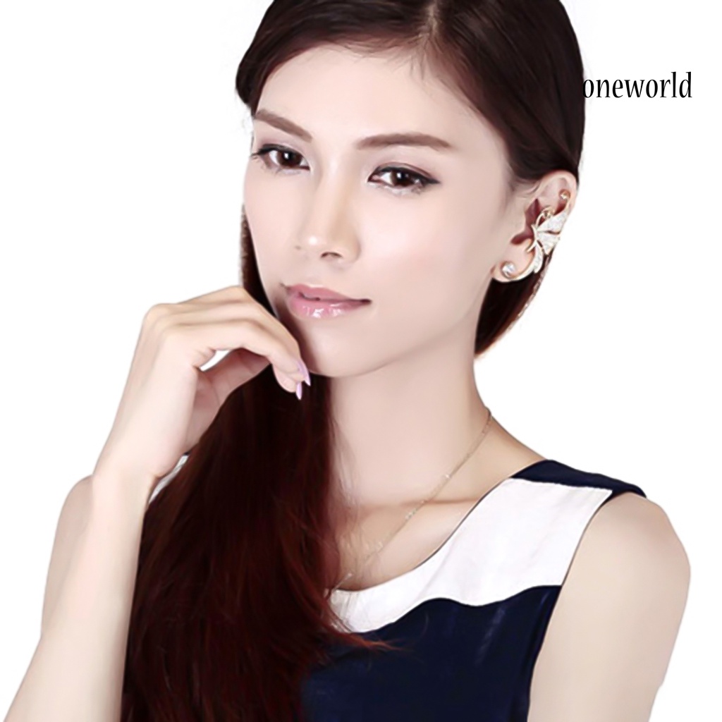 OW@ 1Pc Ear Cuff Butterfly Wing Shape Rhinestone Inlaid Women Fashion Wrap Earring for Party