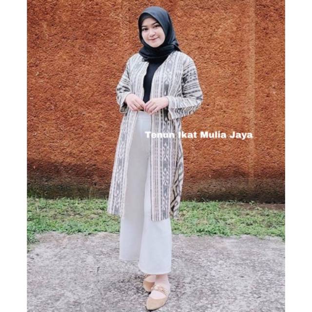 Long Outer batik tenun original putih premium
