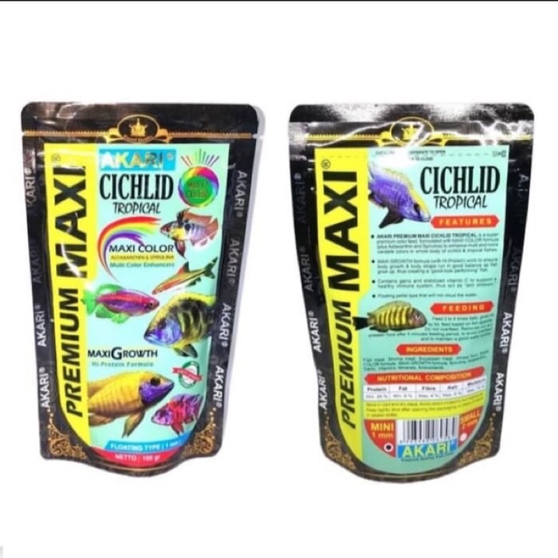 AKARI PREMIUM MAXI Cichlid Chiclid Tropical 100 gr Pelet 1 mm Multicolor Multi Color Ciklid Makanan Ikan