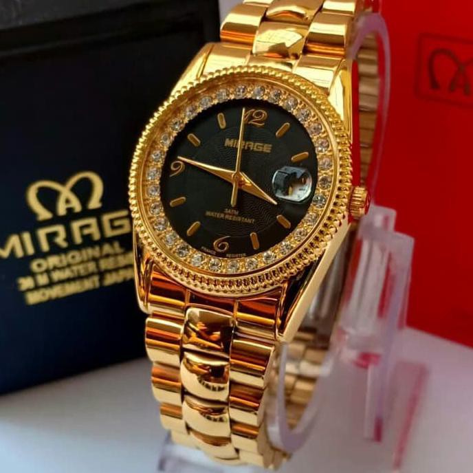 JAM TANGAN MIRAGE 1579 PRIA GOLD BLACK ORIGINAL