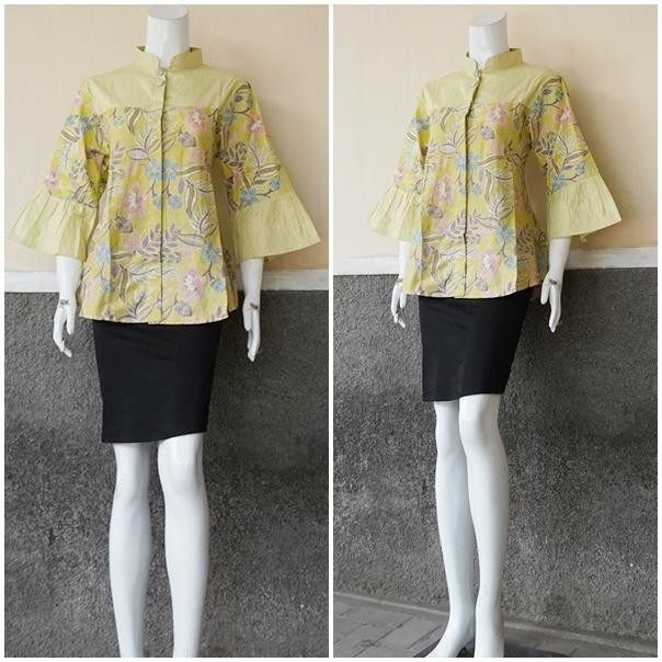 blouse batik blus batik kerja wanita lengan panjang BOB318 hijau
