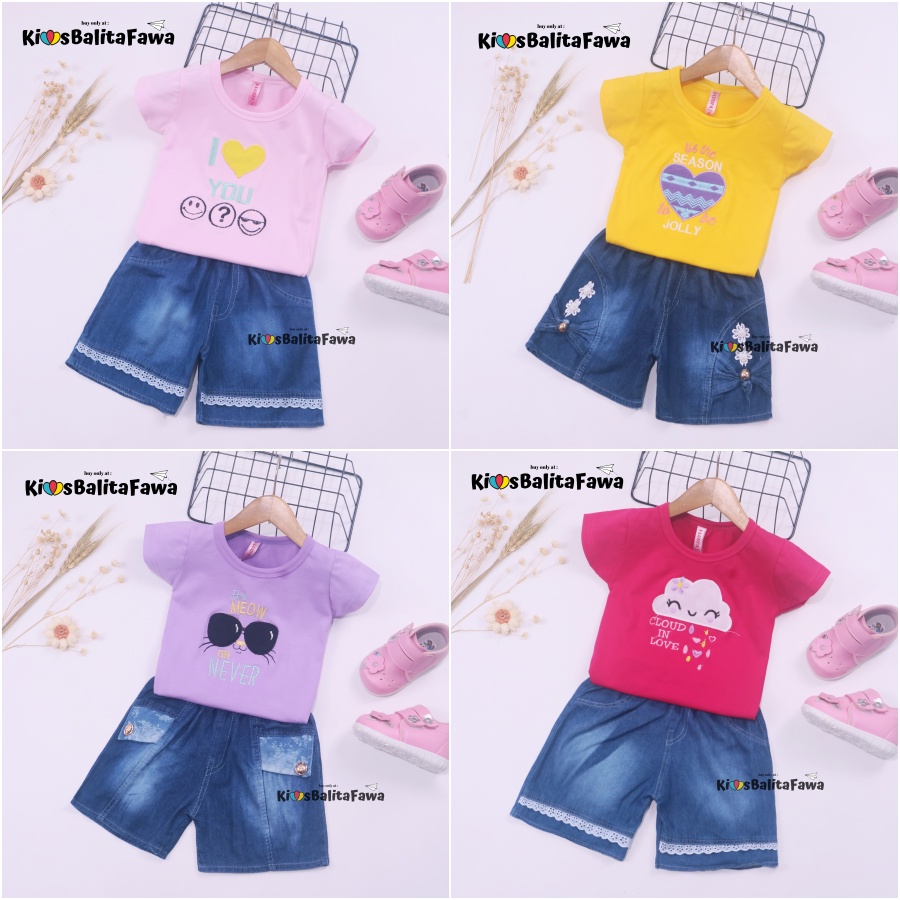 Setelan Yura Uk 3-4 Tahun / Set Atasan Celana Balita Cewek Baju Harian Anak Perempuan Kaos Adem