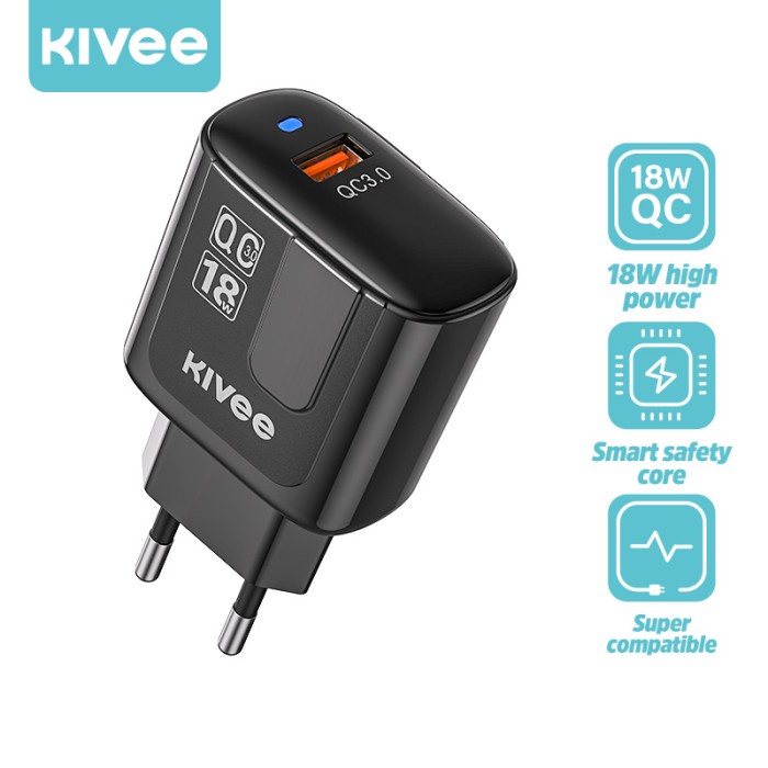 Wall charger KIVEE PD+QC3.0 18W fast charger light display 5V/3A - Hitam