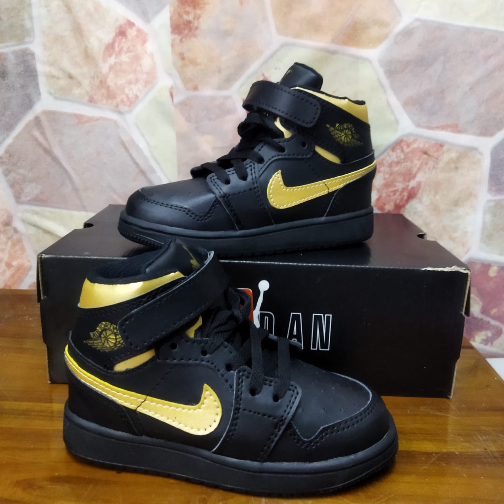 SEPATU ANAK LAKI LAKI JORDAN SPORT WARNA HITAM GOLD SNEAKER ANAK SEKOLAH TK SD USIA 5,6,7,8,9,10 TAH
