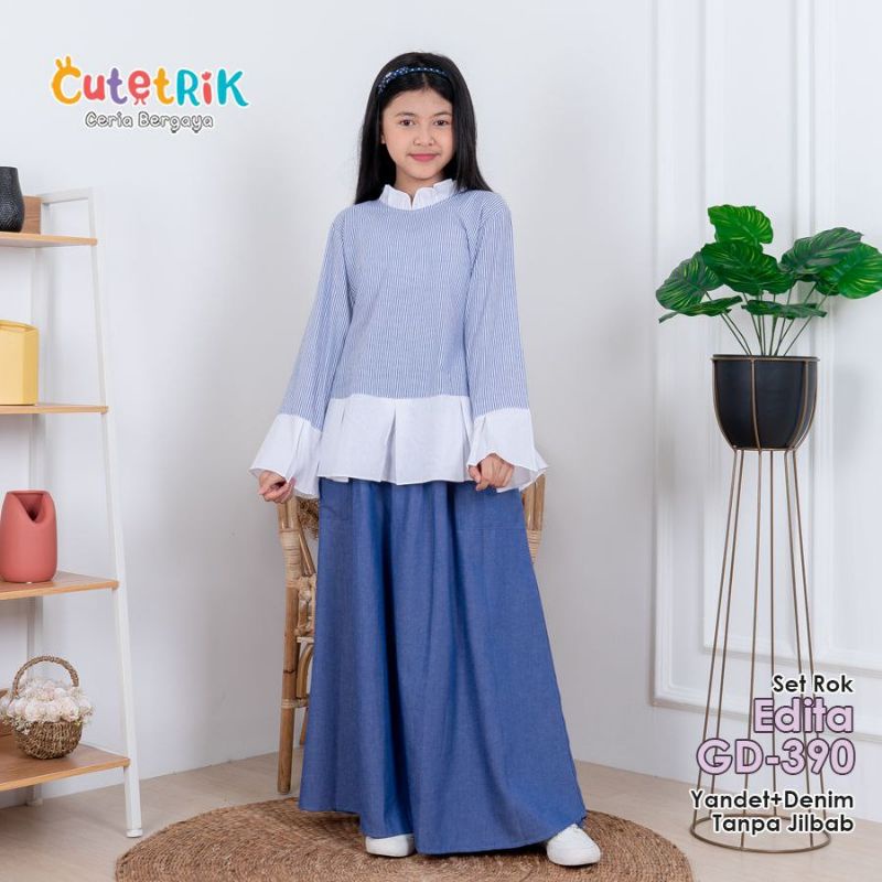 GD-390 Setelan Rok Denim Cutetrik Edita Atasan Tunik Katun Anak Dan Remaja