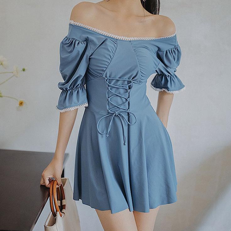 (VIRAL) baju renang wanita SWIMSUIT SWIMDRESS / bikini one piece skirt Rok Wanita One Piece