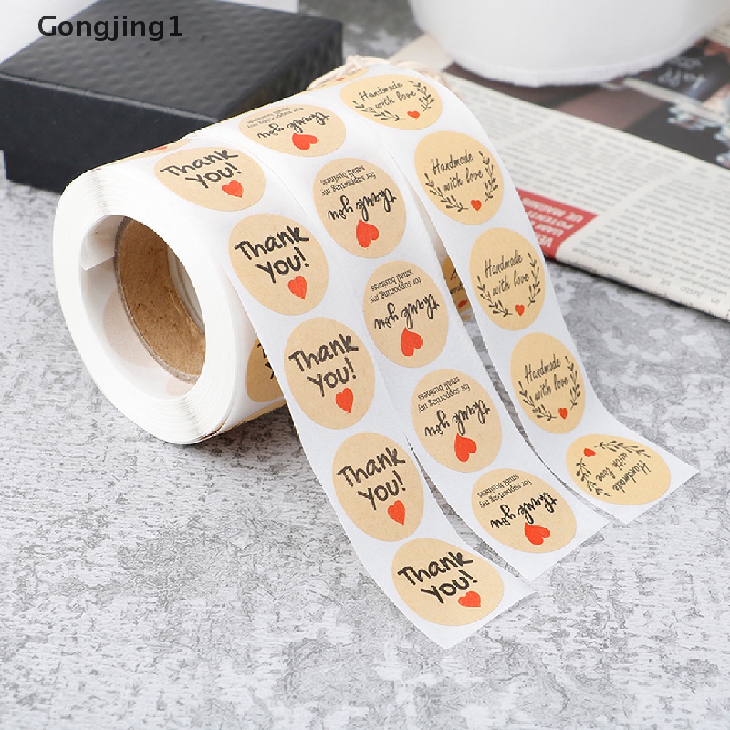 Gongjing1500pcs Stiker Label Bulat Tulisan Thank You Untuk Segel