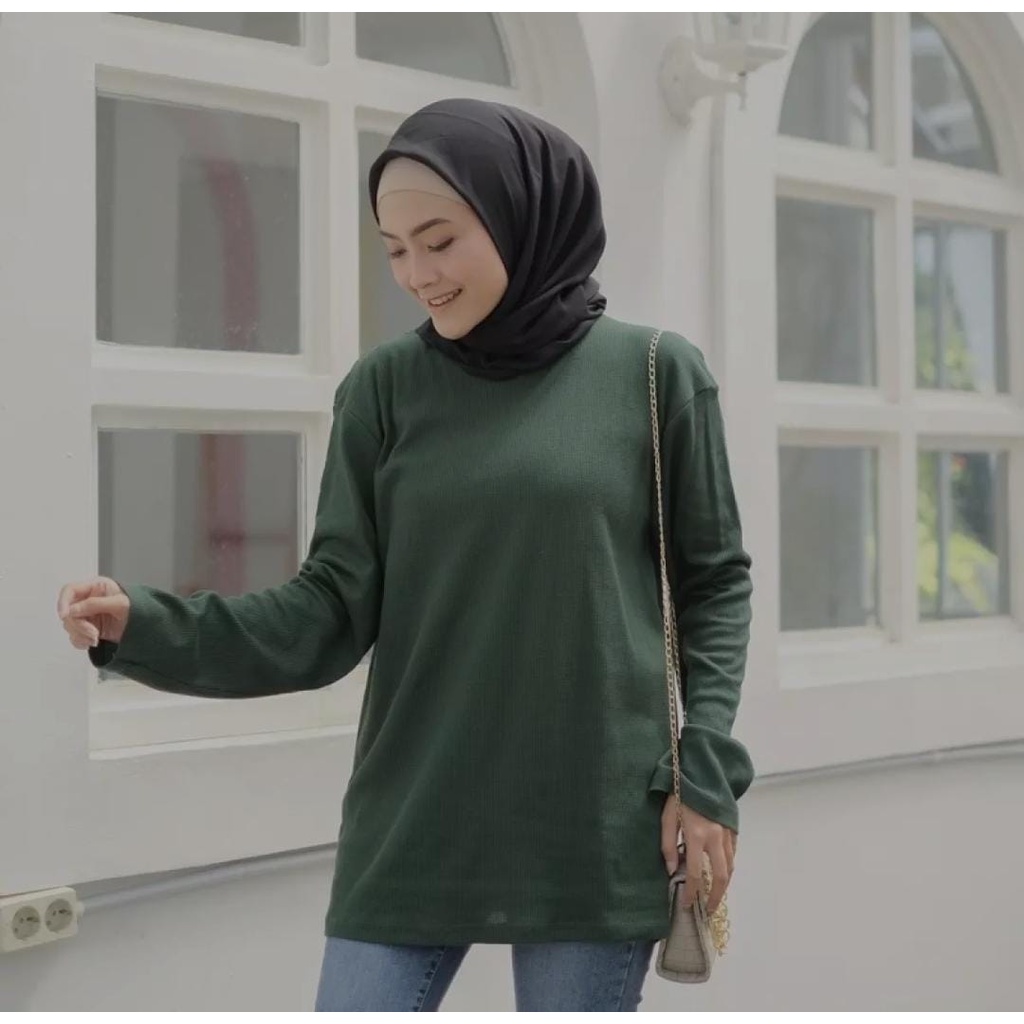 COD Baju Rajut wanita lengan panjang terbaru terlaris bisa bayar di tempat - Kaos Rib Polos