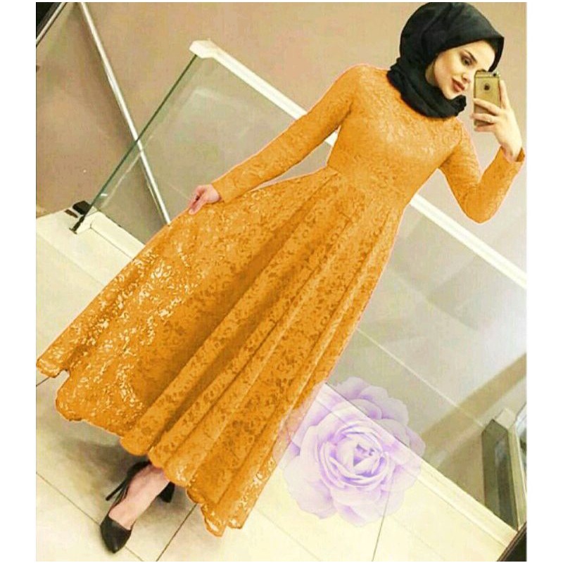 MAXI YUNI GAMIS FULL BRUKAT / REAL PICT YUNI / GAMIS PESTA BRUKAT /GAMIS BRUKAT TULANG